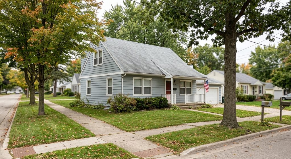 Front exterior of a single-family home in a quiet West Michigan neighborhood